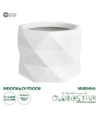 GloboStar® Artificial Garden VARENNA 20742 Επιδαπέδιο Πολυεστερικό Τσιμεντένιο Κασπώ Γλάστρα - Flower Pot Λευκό Φ40 x Υ30cm